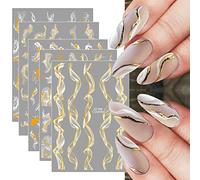 9 Sheets French Tip Marble Nail Art Stickers Decals Self-Adhesive White Gold Design Manicure Tips Nail Decoration for Women Girls