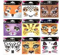 9 Sheets Glitter Animal Face Stickers Sparkling Eye Art Stickers Decals with Crystals Gems for Cosplay Make Up Party Decoration Supplies