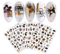 9 Sheets Gold Flower Nail Art Stickers Decals Self-Adhesive Spring Summer Floral Leaf Rose Lady Face Design Manicure Tips Nail Decoration for Women Girls