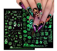 9 Sheets Halloween Glow in The Dark Nail Art Stickers Decals Self-Adhesive Scream Spider Web Pumpkin Skull Bat Ghost Witch Luminous Nail Supplies Nail Art Design Decoration Accessories