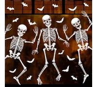 9 Sheets Halloween Skeletons Window Clings Decorations Extra Large Skeleton Bats Window Decals Double Sided White Scary Skull Windows Stickers for Halloween Party Home School Office Glass Decor