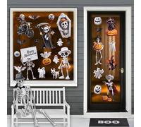 9 Sheets Halloween Window Clings Stickers Bat Ghost Haunted House Spider Skulls Pumpkin Decorations Indoor