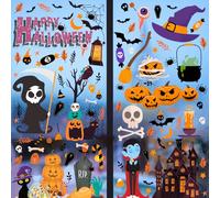 9 Sheets Halloween Window Clings Stickers Bat Ghost Haunted House Spider Witches Pumpkin Decorations Indoor
