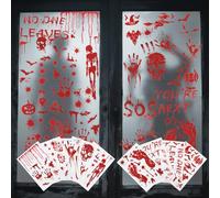 9 Sheets Halloween Window Decorations Stickers, Large Halloween Blood Stickers, Bloody Handprint Window Sticker, Scary Haunted House Decorations Indoor & Outside, Wall