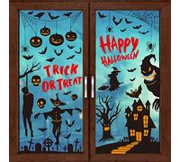 9 Sheets Halloween Window Stickers, Evil Pumpkin Bat Ghost Monster Window Clings Decals, Removable Halloween Window Decorations for Party Glass Indoor Outdoor Home Decor