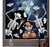 9 Sheets Halloween Window Stickers,QRTDXP Skeleton Window Cling Decals with Ghost Pumpkins Perfect for Halloween Party Decoration