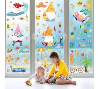 9 Sheets Hello Summer Window Stickers, Cartoon Gnome Beach Fruit Large Window Clings Decals, Removable Stickers Decorations for Summer Party Home Glass Indoor Outdoor Store School Bedroom