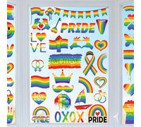 9 Sheets LGBT Rainbow Window Clings, Pride Decorations Window Cling, Gay Love Heart Stickers, Double-Side Pride Wall Clings Decals for Pride Day LGBTQ Rainbow Party Parades Supplies Decor
