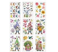 9 Sheets of Beautiful Glass Door Colorful Cling Spring Window Stickers Double Side Decals for Office Fun Room