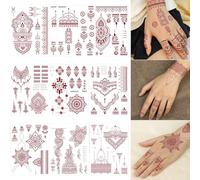 9 Sheets Red Brown Tattoo Stickers Kit,Temporary Tattoos,Body Art Fake Stickers Waterproof Face Realistic Tattoo Sticker for Women Girls Parties,Festivals,and Everyday Use
