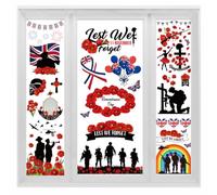 9 Sheets Remembrance Day Window Stickers, Double-Sided Poppy Window Sticker | Lest We Forget Window Stickers for 11th November Remembrance Day, Poppy Window Clings for Window Mirror Glass Decorations