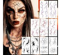 9 Sheets Scary Blood Vessel Tattoos For Halloween Temporary Tattoos Neck Face Crack Tattoo Sticker, Realistic Fake Thunderbolt Lightning Bolt Tattoo Sticker Halloween Costume DIY Vampire Zombie Makeup