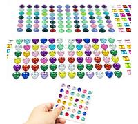 9 Sheets Self-Adhesive Rhinestone Stickers Stick-on Crystal Gem Sheets for DIY Crafts Decoration, Assorted Colors, Square, Round and Heart Shaped