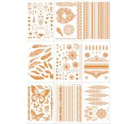 9 Sheets Temporary Fake Tattoo With Gold Foil Metallic Lace Trim And Waterproof