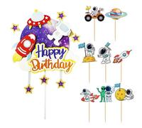 9 Space Cakes For Card Insertion, Cartoon Astronaut For Signature Insertion, Birthday Party Card Insertion, Party Event Supplies.