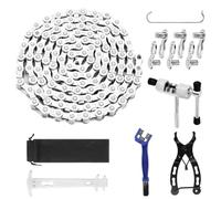 9 Speed Bicycle Chain Tool Set, 1/2 x 11/128 Inch 116 Links. Includes Chain Breaker, Chain Checker, Chain Lock, Pliers and Brush. Ideal for Mountain Bike and Road Bike Maintenance
