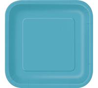 9" Square Dinner Plates | Caribbean Teal Color Theme | 14ct