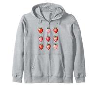 9 Strawberries Illustration Art Red & Pink Strawberry Lovers Zip Hoodie