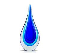 9" Tall Sculpture Hand Blown Glass Decor, Paperweight for Office Desk, Modern Glass Art Figurines Mediterranean Beach House Decor, Living Room Coffee Shelves Table Top Decoration (Blue)