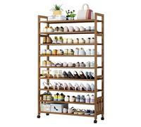 9-Tier Bamboo Shoe Rack on Wheels - Slim Vertical Space-Saving Storage Shelf for Entryway Living Room & Bedroom - Stylish Organizer (70CM Color A)