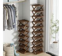 9-Tier Folding Shoe Rack - Vertical Storage Solution for Narrow Spaces, Perfect for Entryway, Bedroom, Hallway & Corner, Brown, Space-Saving 8-Layer Design