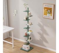9-Tier Green Metal Bookshelf - Vertical Corner Tower for Small Spaces Tall Narrow Ladder Bookcase Multipurpose Book Display for Home Office & Living Room