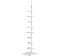 9-Tier Metal Bookshelf - Ideal Vertical Storage Tower for Small Spaces Stylish Corner Solution Tall & Narrow Ladder Bookcase for Elegant Home Book Display (White)