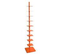 9-Tier Metal Spine Book Rack, Invisible Corner Shelf, Modern Floor-Standing Bookcase for Living Room, Home Office, Study - Stylish Orange Design