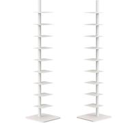 9-Tier Metal Spine Narrow Bookcase - Adjustable 3-Sided Rotating Tower for Small Spaces Tall & Slim Design (White 15.8" D x 15.8" W x 69" H)