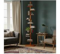 9-Tier Metal Spine Rotating Bookshelf Narrow Bookcase DIY Three-sided Free Rotation Adjustment Vertical Ladder Stand for Books Photos Artwork Plant