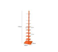 9-Tier Narrow Metal Spine Bookshelf - Adjustable 3-Sided Vertical Tower Bookcase for Small Spaces Tall & Slim Ladder Design Modern Orange Finish (15.8" D x 15.8" W x 69" H)