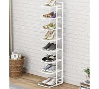9-Tier Narrow Shoe Rack Sturdy Free-Standing Shoe Shelf Space-Saving Shoe Tower DIY Shoe Storage Solution Bianco Color 8 Layers for Maximum Storage