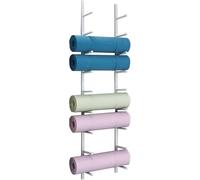 9-Tier Wall-Mounted Yoga Mat Rack - Multi-Purpose Metal Holder for Towel, Foam Roller & Exercise Gear - Space-Saving Gym Display Stand (Black)