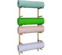 9-Tier Wall-Mounted Yoga Mat Storage Rack - Metal Towel & Foam Roller Display Stand for Gym & Home Workout - Multi-Purpose Yoga Mat Holder (Gold 6)