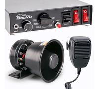 9 Tones 12V 200W Warning Emergency Police Siren PA System [Rectangle Speaker][Handheld Microphone][Hands-Free][125-135dB][2 x 10A Switches] for Firefighter Ambulance Vehicles Truck SUV ATV UTV