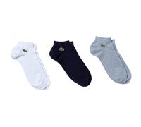 (9 UK-11 UK, Black/White/Grey) Lacoste Mens Embroidered Logo Trainer Socks (Pack of 3)