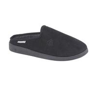 (9 UK, Black Ribbed Velour) Dunlop Mens Ted Ribbed Slip On Mule Slippers
