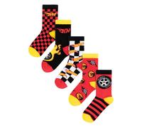 (9 UK Child-12 UK Child, Multicoloured) Hot Wheels Boys Checkerboard Flame Calf-Length Socks (Pack of 5)