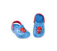 Marvel Spiderman Boys Clogs | Kids Slip On Footwear with Spider-Man Novelty Charms in Blue | Webbed Indoor & Outdoor Sandals Sliders with Adjustable Strap | Movie Film Game Character Merchandise Gift
