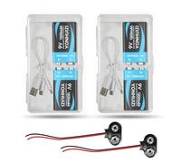 9 Volt Rechargeable Batteries, 1300 mAh 9 V Lithium-Ion Battery + USB-C Charging Cable + 9 V Battery Clip and Storage Box, for Smoke Detectors Student Experiment or Other Devices (Pack of 4)