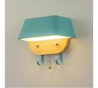 9 W LED Indoor Wall Lamp with Switch Modern Wall Light Wood with 2 Hooks Wall Light Bedroom Bedside Lamp Wood Acrylic Night Light 3000K Warm White for Living Room Stairs Hotel Decoration Blue