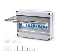 9 Way Consumer Unit Circuit Breaker, IP65 Weatherproof Garage Consumer Unit Anti-Leakage Fuse Box for Garage Workshop Caravan Outbuilding, 4 x 10 A + 3 x 16 A + 2 x 20A