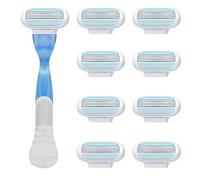 9 Women's Razor Blade Refills with 1 Blue Handle, Compatible with Venus Razors for Women - Smooth Shave, Sensitive Skin & Bikini Area Care, Rust-Resistant & Easy Replacement