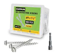 #9 x 1-1/2" SD Connector Screws, 500 pcs 1/4" Hex Drive Heavy-Duty Joist Hanger Screws for Decking,Framing, and Wood-to-Wood Connections, Mechanical Galvanized