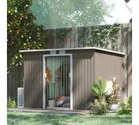 Outsunny 9ft x 4ft Metal Double-Door Garden Storage Shed with Foundation Kit and Vents - Light Grey, Grey