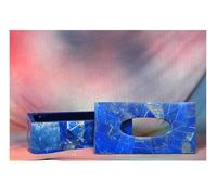 9 x 5 Inches Lapis Lazuli Stone Random Work Paper Handkerchief Box Rectangle Shape White Marble Tissue Paper Box with Royal Look