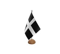 9" x 6" Cornwall Cornish St Piran Large Desktop Table Flag With Wooden Base & Pole Ideal For Party Conferences Office Display