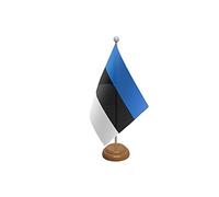 9" x 6" Estonia Estonian Large Desktop Table Flag With Wooden Base & Pole Ideal For Party Conferences Office Display