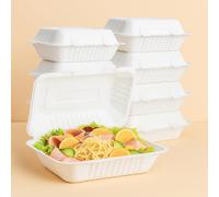 9 x 6 Inch Clamshell Takeaway Food Containers Biodegradable Bagasse Meal Box Eco-Friendly, Compostable & Microwave Safe Ideal for Hot & Cold Food Pack of 25, 50, 100, 200 (50)