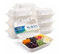 9 x 6 Inch Clamshell Takeaway Food Containers Biodegradable Bagasse Meal Box Eco-Friendly, Compostable & Microwave Safe Ideal for Hot & Cold Food Pack of 25, 50, 100, 200 (200)